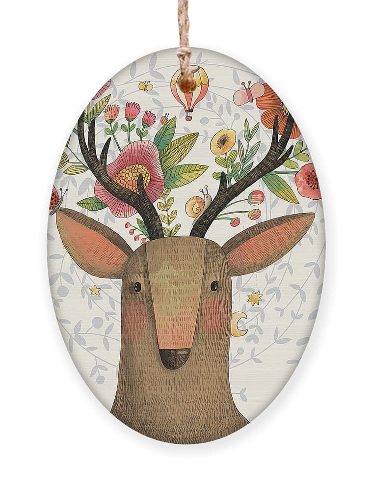 Incredible Deer With Awesome Flowers Ornament